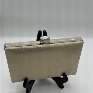 Gold Metallic Clutch with Rhinestone Look Clasp - Sliver Chain Strap -Elegant!